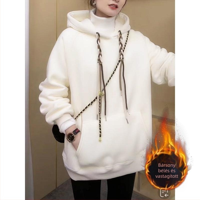Női Chenille fleece kapucnis pulóver, laza szabás, Spandex keverék <30%, téli meleg