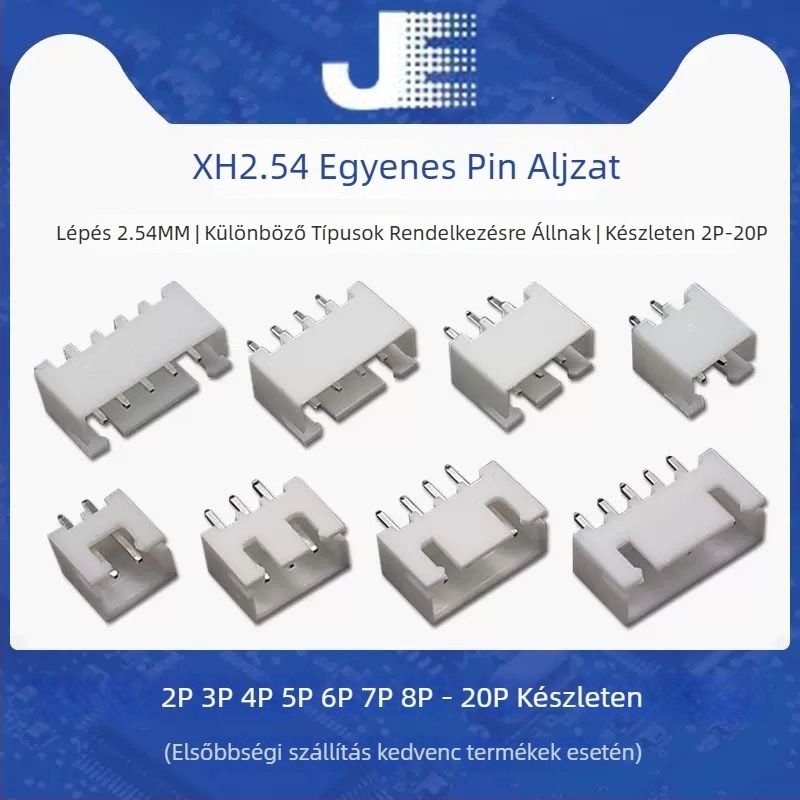 XH sorozat 2,54 mm egyenes pin-header, 2P–20P, réz érintkezők