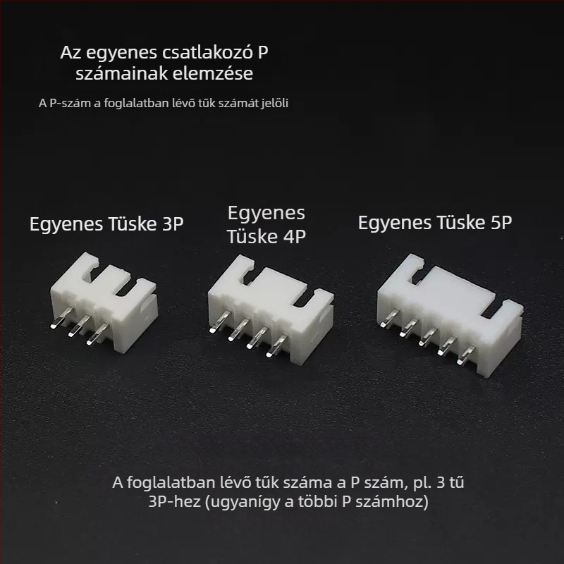 XH sorozat 2,54 mm egyenes pin-header, 2P–20P, réz érintkezők