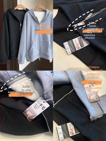 Női kapucnis pulóver dzseki gyapjúkeverék fleece-beléssel, vastag és meleg, lazán szabott, zipzár, kód G110224