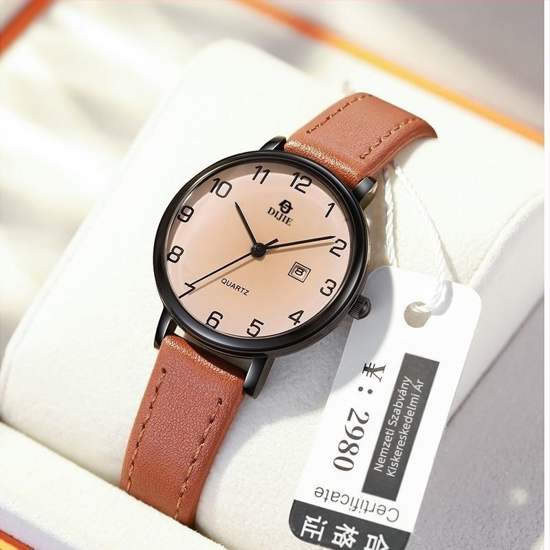 Kvarc naptár óra, minimalist számlap, kerek 30 mm átmérő, 9 mm vastagság, ötvözet tok