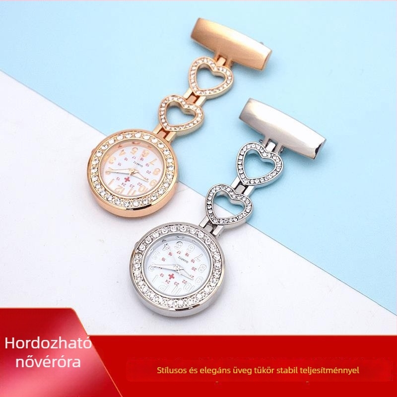 Ápolónői medálóra kövekkel, kvarc hajtás, 37 mm számlap, 10 mm vastagság, tok és ötvözetes szíj, vízálló