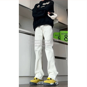 Férfi fehér bootcut farmer, slim fit, magas derekú, egyenes szárú denim