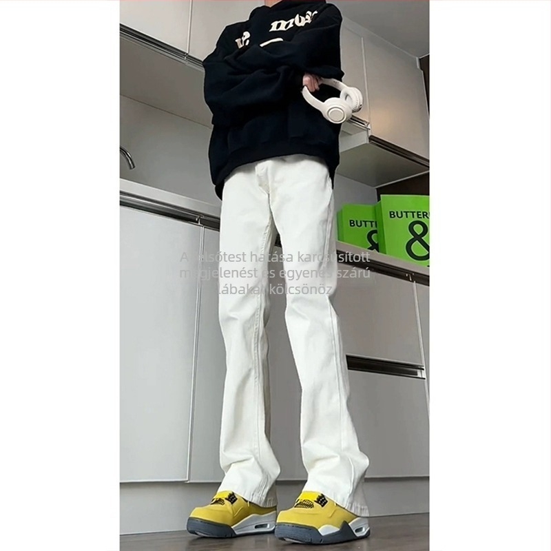 Férfi fehér bootcut farmer, slim fit, magas derekú, egyenes szárú denim