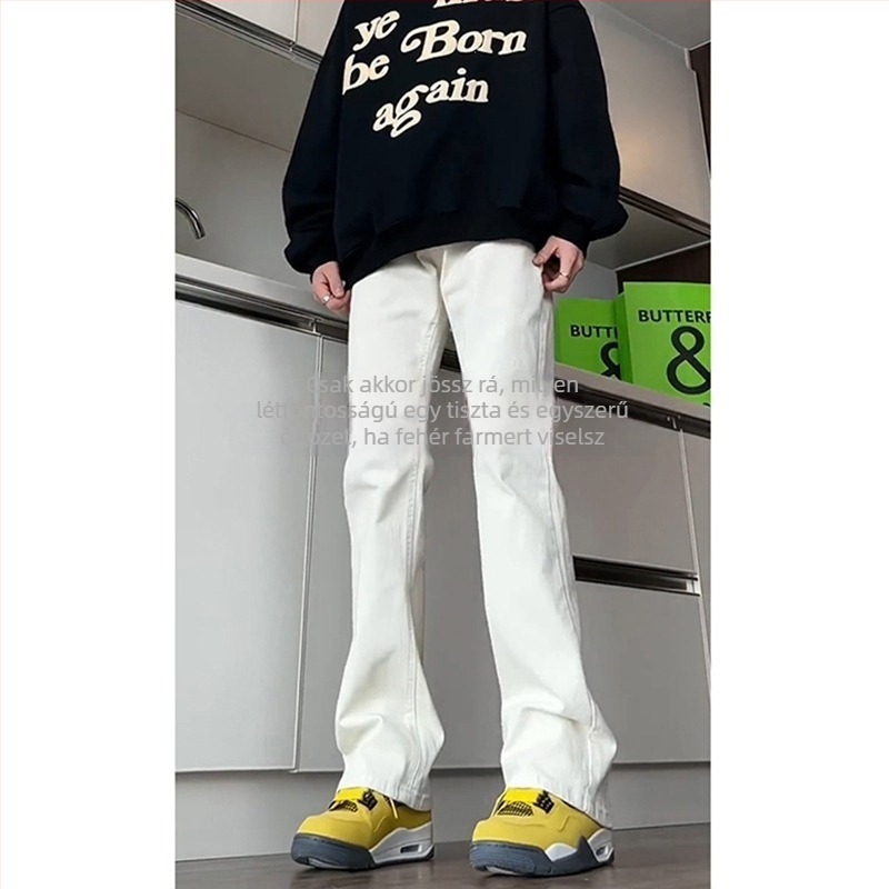 Férfi fehér bootcut farmer, slim fit, magas derekú, egyenes szárú denim