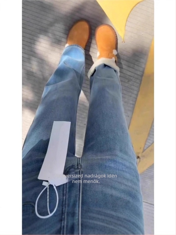 Magas derekú egyenes szárú farmer denim, vastag anyag, mikroelasztikus, gallércímke