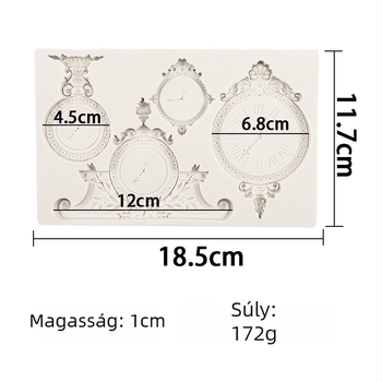 Szilikon süteményforma, szabálytalan alakú, óra-relief mintával, dekoratív sütéshez