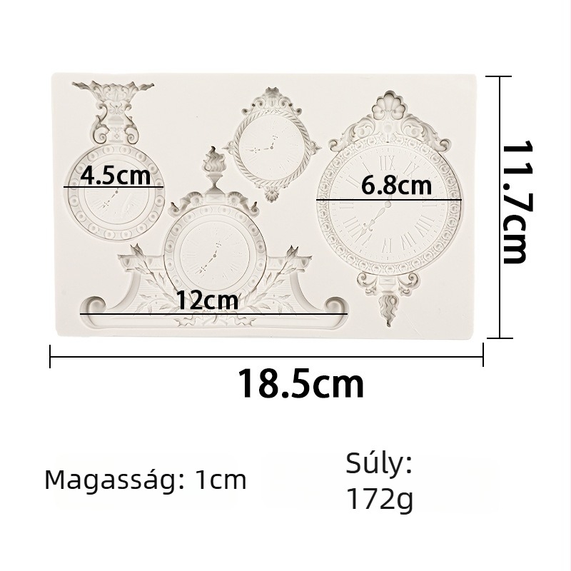 Szilikon süteményforma, szabálytalan alakú, óra-relief mintával, dekoratív sütéshez