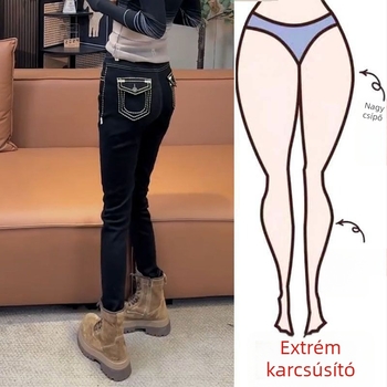 Pamut denim farmernadrág, ceruza szabású, magas derekú, hossz 9/10, sűrű anyag