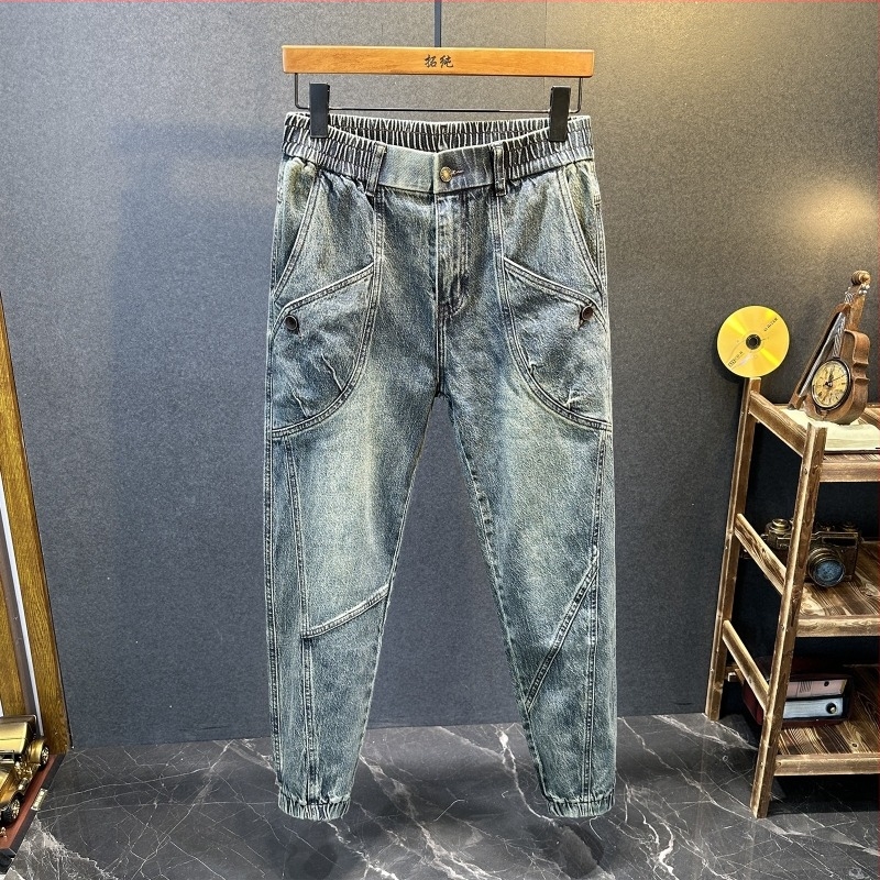 Férfi farmernadrág denimből, tapered szabás, mosott denim, középmagasság, cipzáras zárás