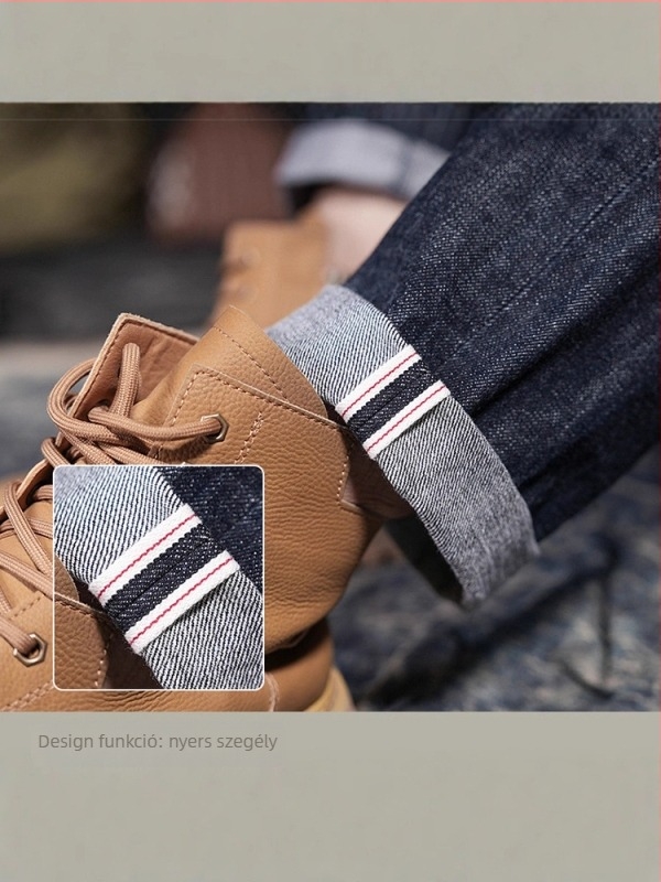 Férfi egyenes szabású farmernadrág, 100% pamut denim, középmagas derék, cipzáras zseb, mosott