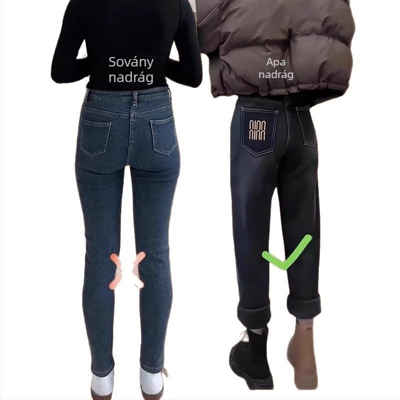 Női denim harém farmer, magas derekú, cropped hossz, középsúlyú anyag, poliészter 50-70% / gyapot ≤30%