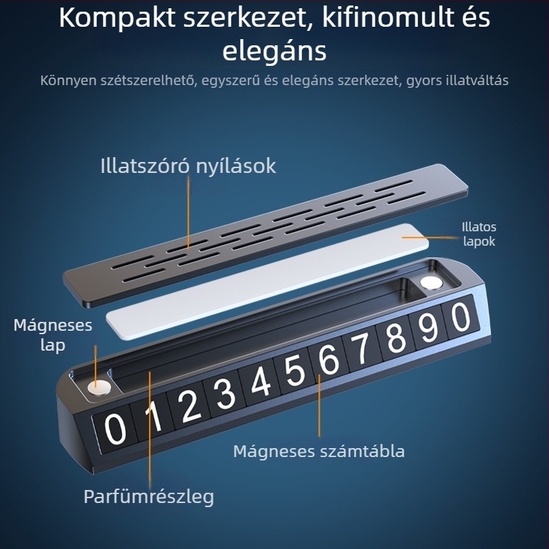 Világító kétfunkciós parkolási jel és rendszámtábla-relokáló eszköz, modell YA1, fém kivitel, logóval testre szabható