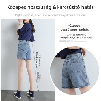 Női farmernadrág denimból, magas derék, egyenes szár, 50–70% pamut, kollázs varrás