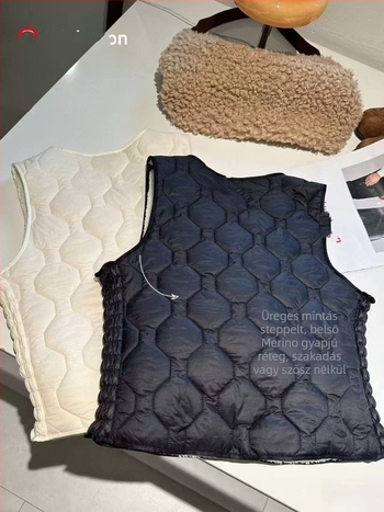 Fleece béléses mellény kasmír 80–90%, V-nyakú, háromgombos zárás