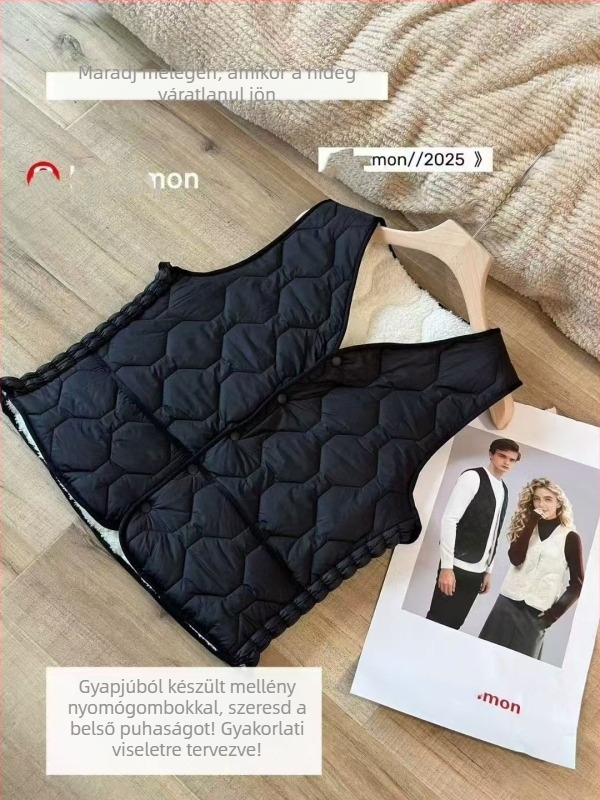 Fleece béléses mellény kasmír 80–90%, V-nyakú, háromgombos zárás