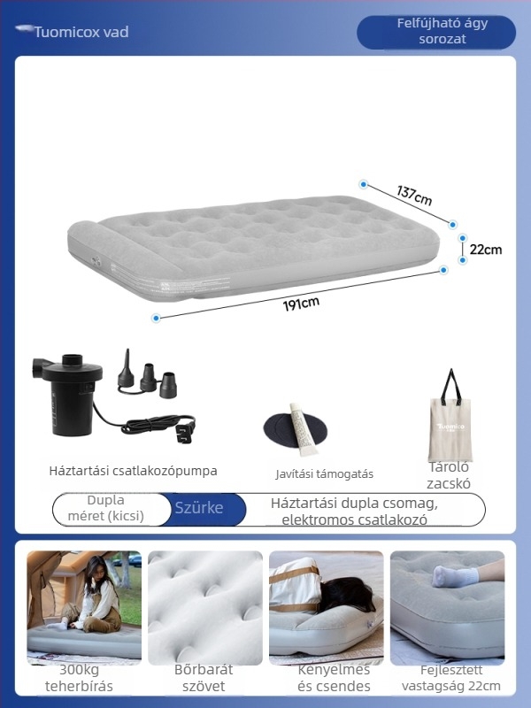 Levegőben felfújható ágy kempingezéshez és otthonra, egy személyes, hordozható összecsukható kialakítás (Felszín: Kompozit anyag; Használat: kültéri kemping; Teherbírás: 1 személy; Hordozhatóság)