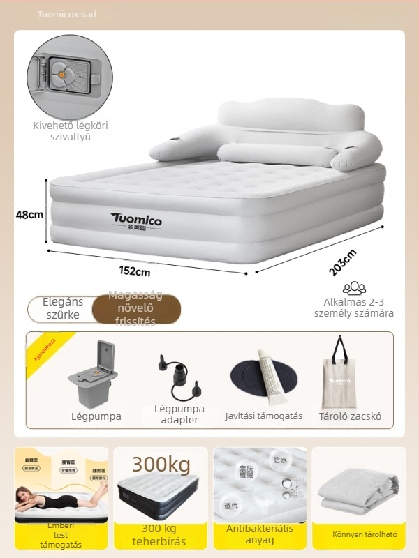 Levegőben felfújható ágy kempingezéshez és otthonra, egy személyes, hordozható összecsukható kialakítás (Felszín: Kompozit anyag; Használat: kültéri kemping; Teherbírás: 1 személy; Hordozhatóság)