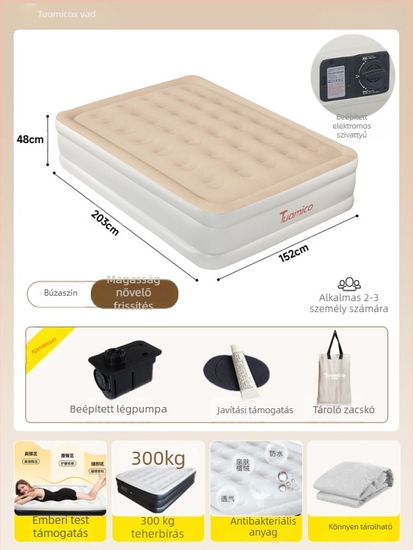 Levegőben felfújható ágy kempingezéshez és otthonra, egy személyes, hordozható összecsukható kialakítás (Felszín: Kompozit anyag; Használat: kültéri kemping; Teherbírás: 1 személy; Hordozhatóság)