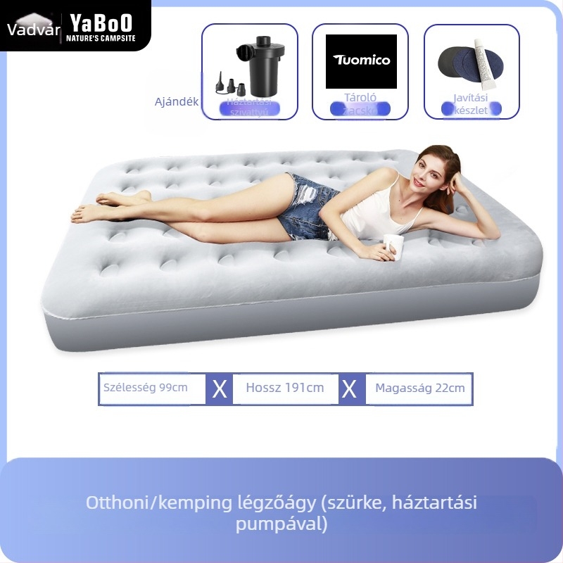 Levegőben felfújható ágy kempingezéshez és otthonra, egy személyes, hordozható összecsukható kialakítás (Felszín: Kompozit anyag; Használat: kültéri kemping; Teherbírás: 1 személy; Hordozhatóság)