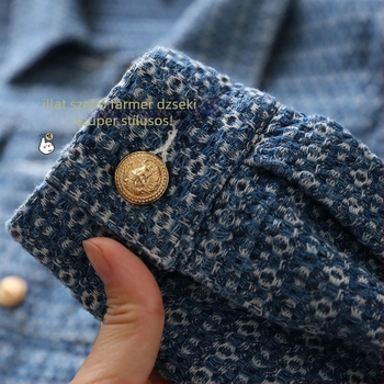 Női rövid denim dzseki gallérral, lazán szabott, hosszú ujjú, poliészter 80–90%