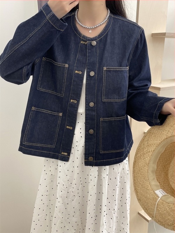 Női denim rövid kabát – 2026 tavasz új stílus, laza szabás, retro vonal, egyenes vállak, casual felső