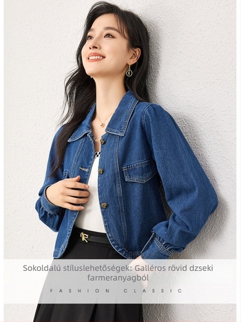 Női rövid kabát galléros, I alakú csattal, hosszú ujjú, pamut-50–70% keverék, street hipster stílus