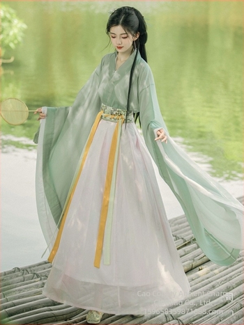 Hanfu női derékig érő szoknya, kínai stílusú ősi kosztüm, selyem anyag, nyár, nyomtatott/festett