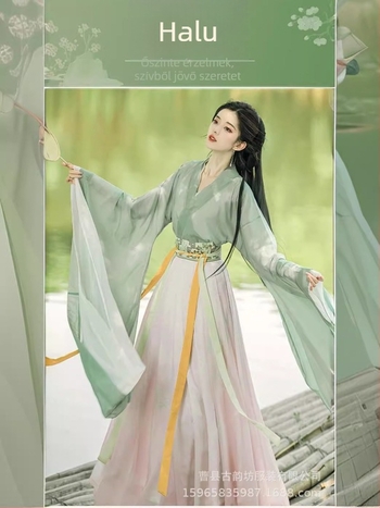 Hanfu női derékig érő szoknya, kínai stílusú ősi kosztüm, selyem anyag, nyár, nyomtatott/festett