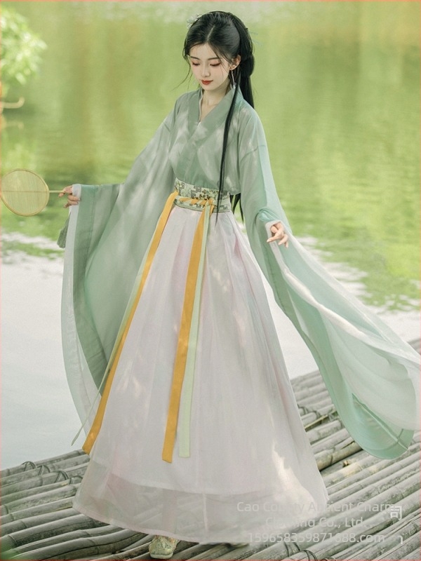 Hanfu női derékig érő szoknya, kínai stílusú ősi kosztüm, selyem anyag, nyár, nyomtatott/festett