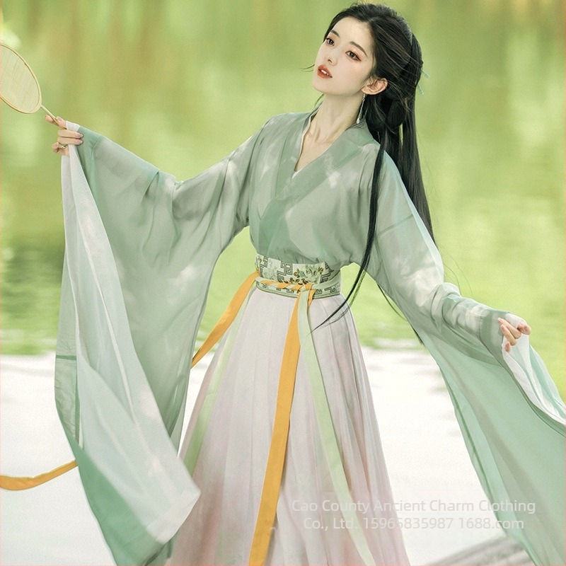 Hanfu női derékig érő szoknya, kínai stílusú ősi kosztüm, selyem anyag, nyár, nyomtatott/festett