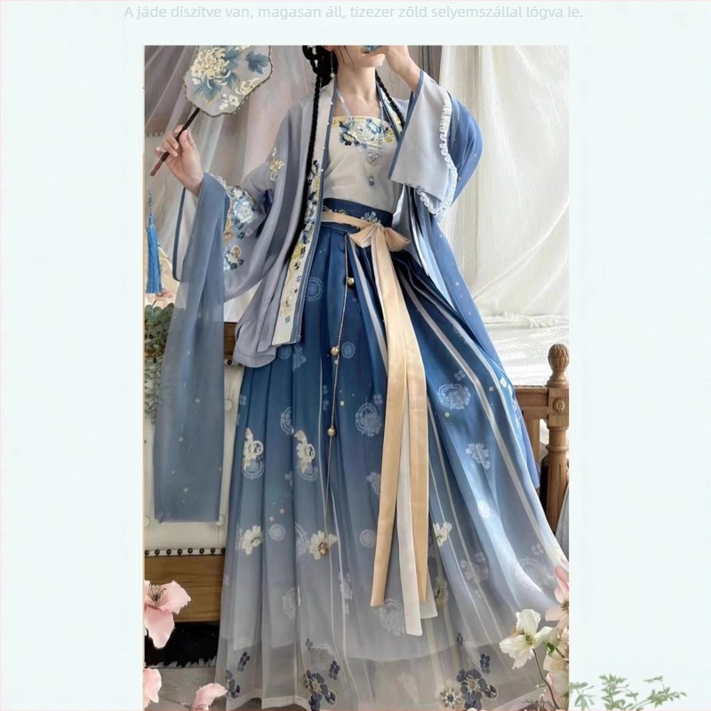 Hanfu szett chiffon anyagú, nyomtatott mintával, 80–90% poliészter tartalom, 2023 tavasz