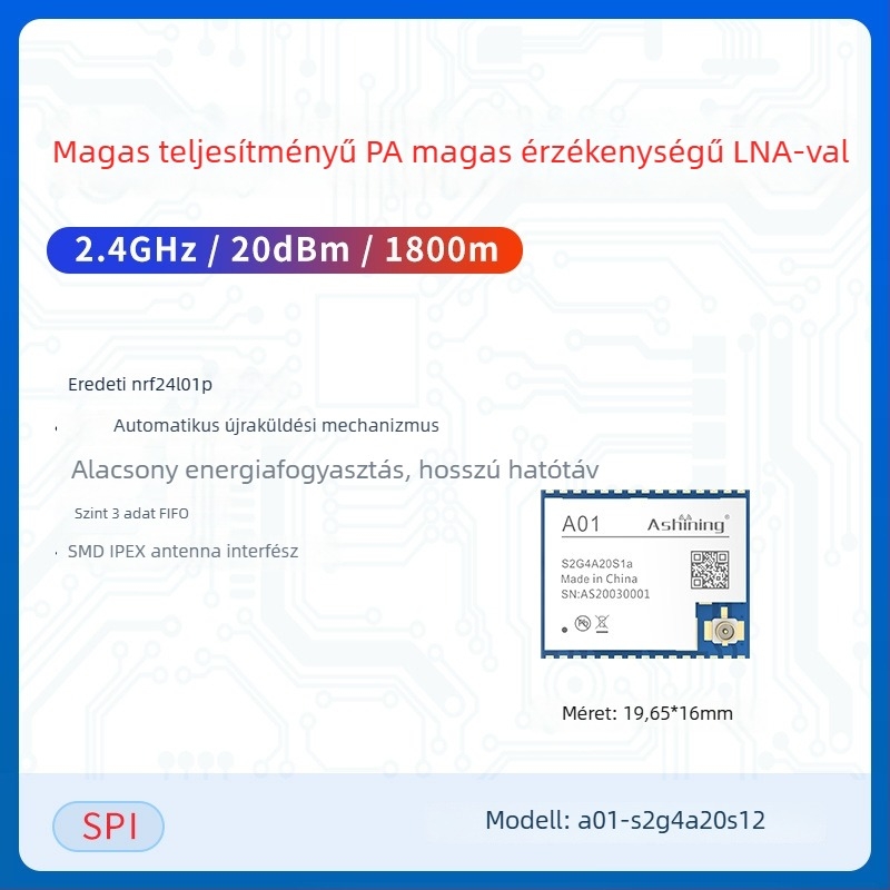 Ashining/Zeyao vezeték nélküli RF transzceiver modul NRF24L01, 2.4 GHz átlátszó adatátvitel