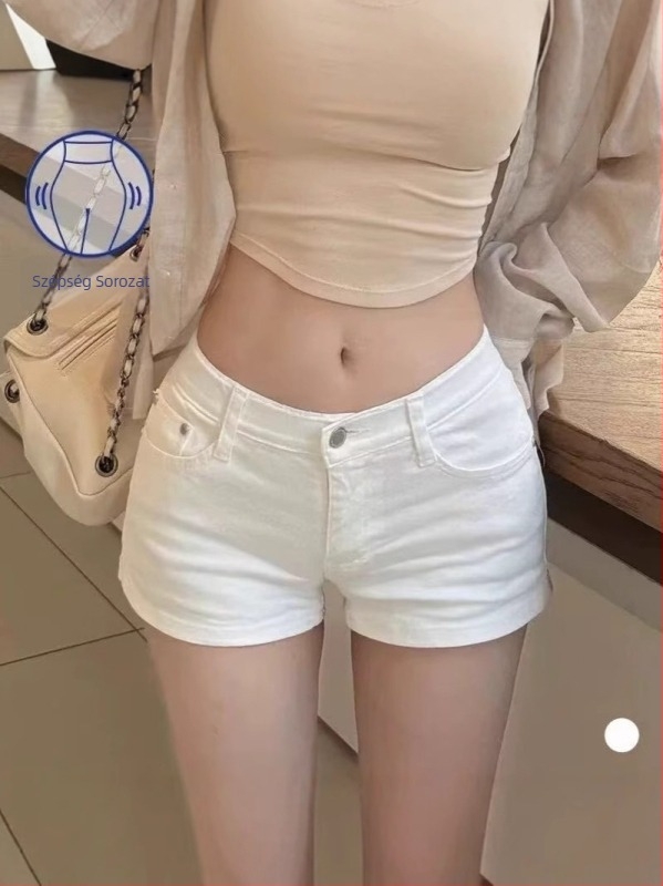 FUIV denim nadrág, magas derekú, elasztikus, 3/4 hosszú, egyenes szabás