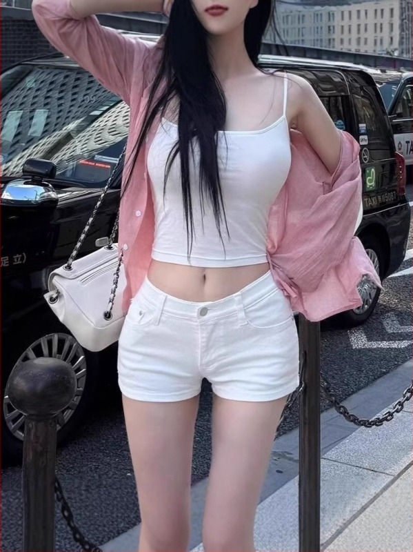 FUIV denim nadrág, magas derekú, elasztikus, 3/4 hosszú, egyenes szabás