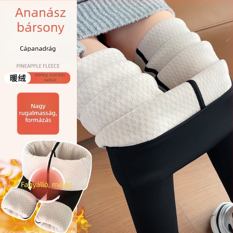 Női Sharkskin leggings ananász bársonnyal, téli bélés, fekete, magas derekú jóga nadrág