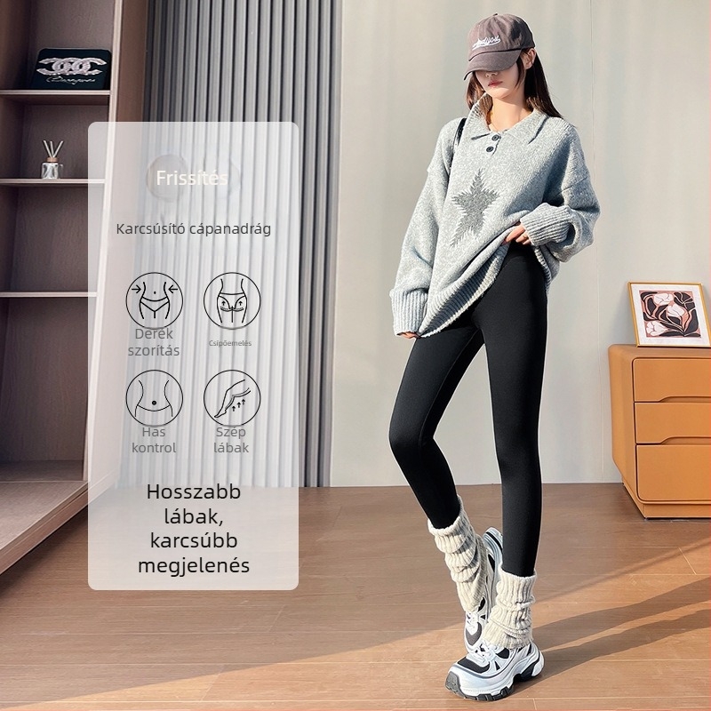 Női Sharkskin leggings ananász bársonnyal, téli bélés, fekete, magas derekú jóga nadrág