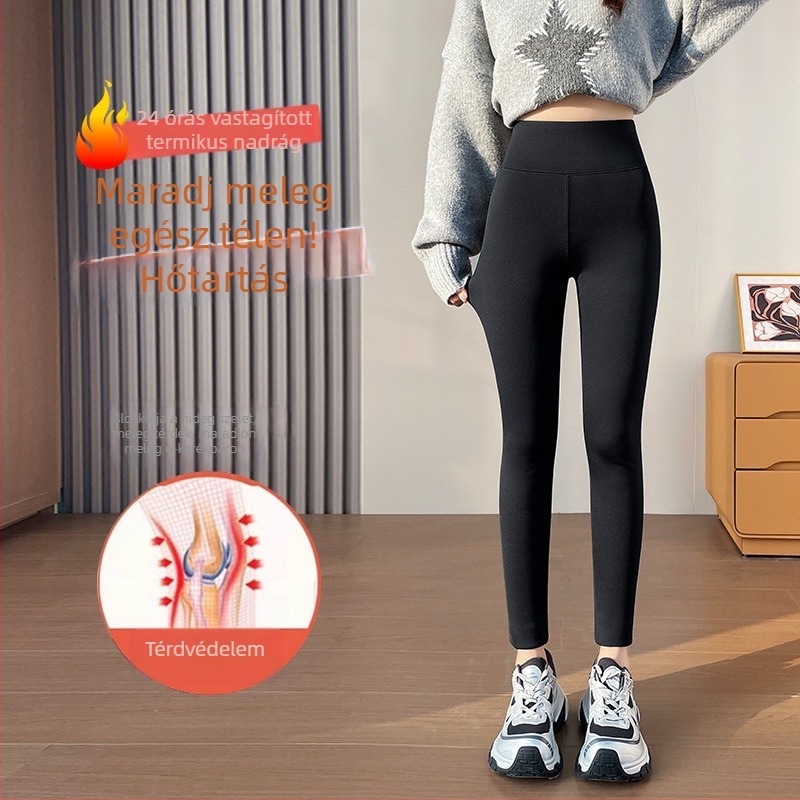 Női Sharkskin leggings ananász bársonnyal, téli bélés, fekete, magas derekú jóga nadrág