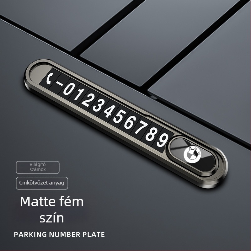 Fém autó mozgó telefonos címke ideiglenes parkoláshoz, világító a sötétben, testreszabás nélküli