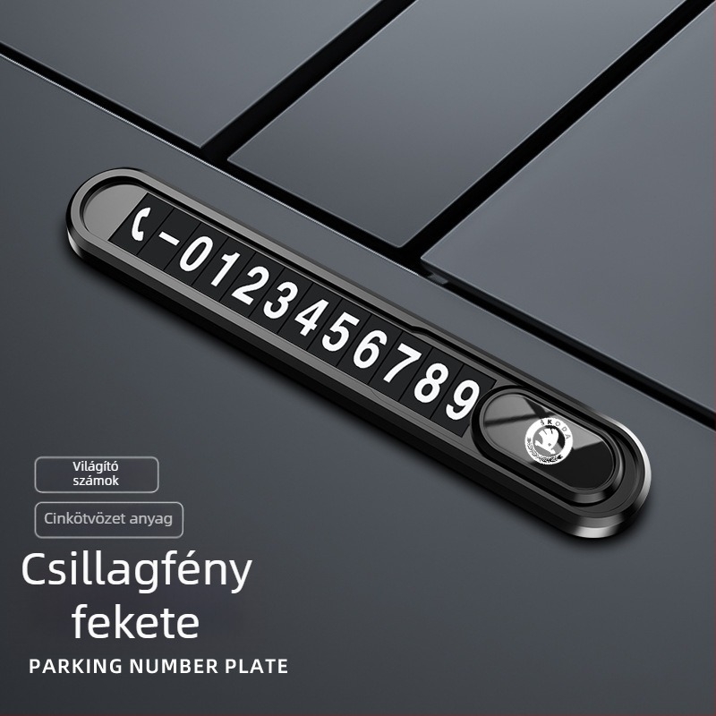 Fém autó mozgó telefonos címke ideiglenes parkoláshoz, világító a sötétben, testreszabás nélküli