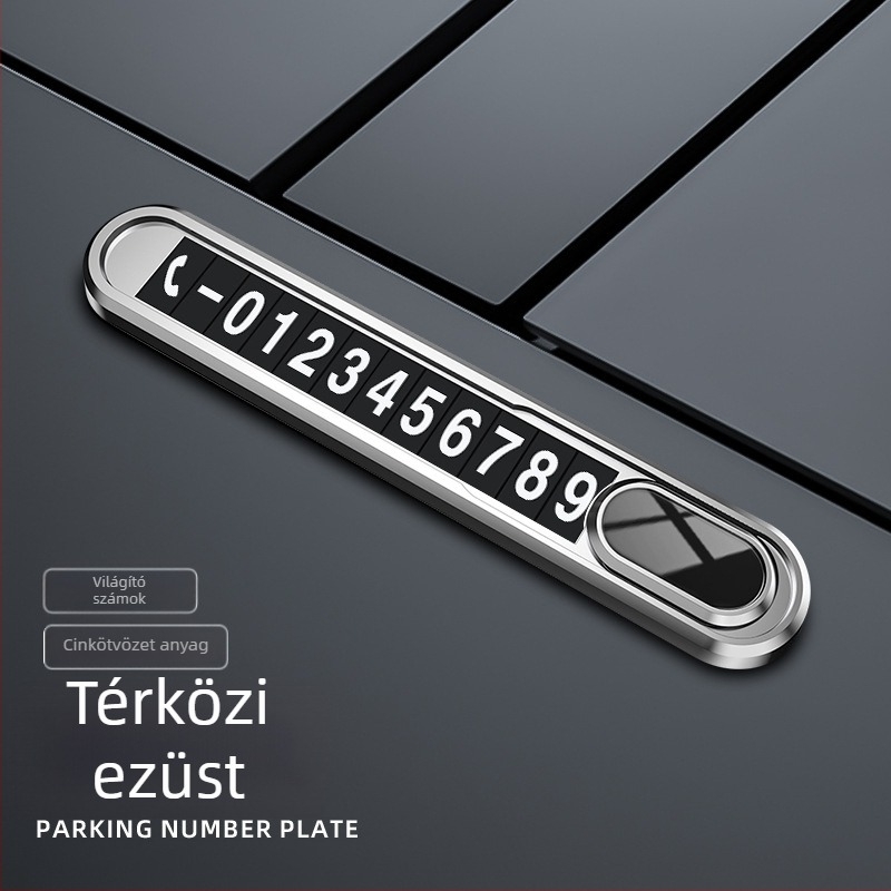 Fém autó mozgó telefonos címke ideiglenes parkoláshoz, világító a sötétben, testreszabás nélküli