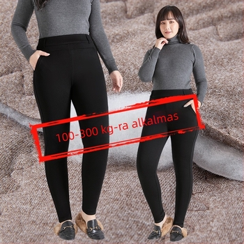 Pluszméretű női vastag fleeces pamut leggings, magas derék és hasformázó