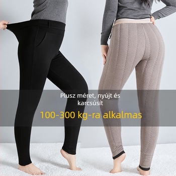 Pluszméretű női vastag fleeces pamut leggings, magas derék és hasformázó