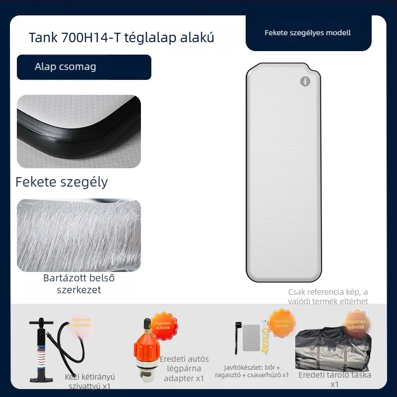 Tank felfújható kemping matrac univerzális illeszkedéssel – környezetbarát PVC; automatikus felfúvás; maximális teher 500 kg