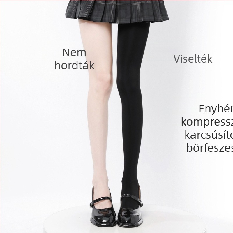 Női harisnya béléses, japán stílusú, vastag anyag, enyhe kompresszió, karcsúsító hatás, lábfejjel, poliészter 70–80%