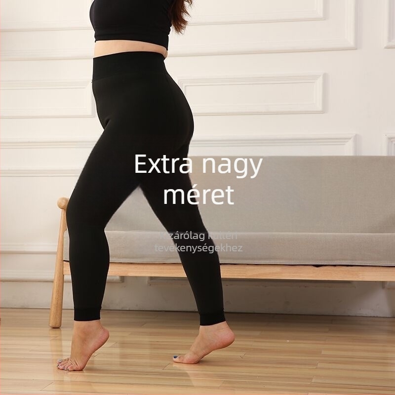 Plusz méretű termikus leggings fleece béléssel, fenékemelés, anti-frikció, poliészter, extravastag, egyszínű, koreai stílus