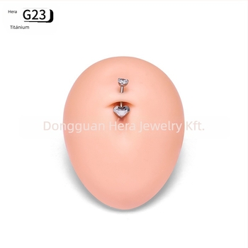 Ombilikus gyűrű, szív alakú dizájn, G23 titánötvözet, aranyozott bevonat, cirkon kristályok, uniszex, elegáns piercing ékszer