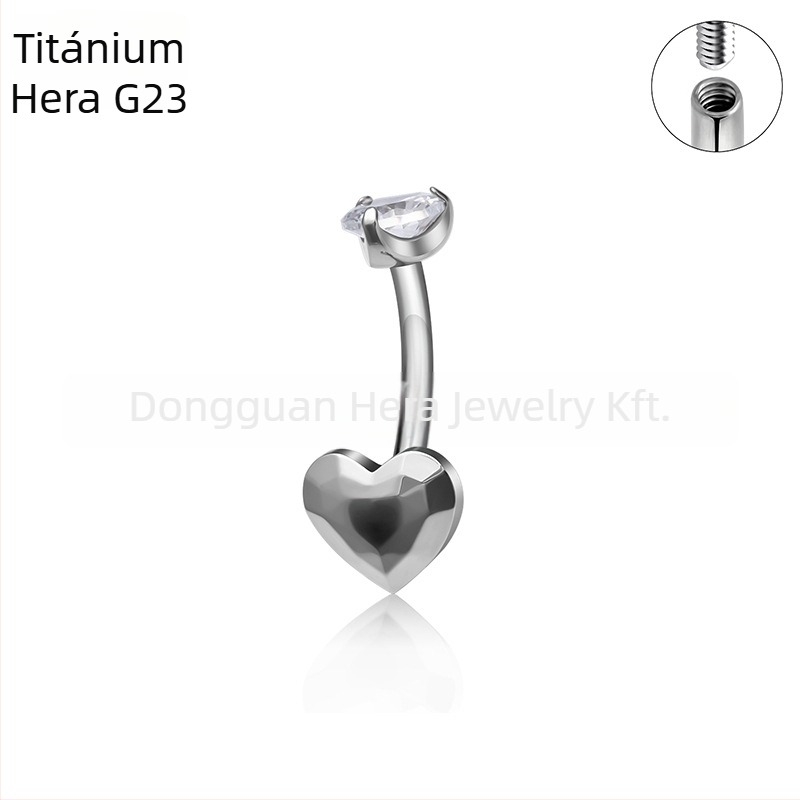 Ombilikus gyűrű, szív alakú dizájn, G23 titánötvözet, aranyozott bevonat, cirkon kristályok, uniszex, elegáns piercing ékszer