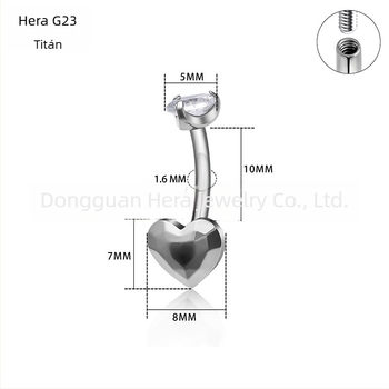 Szív alakú navel piercing titánium ötvözetből, G23 tisztaság, zirkón köves, aranyozott bevésés, uniszex elegáns ékszer