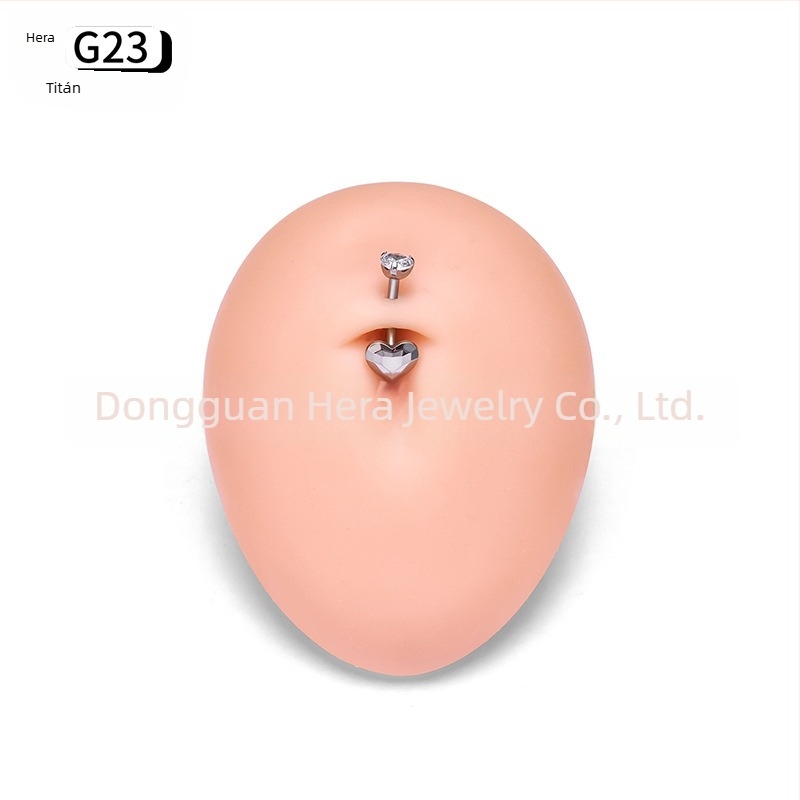 Szív alakú navel piercing titánium ötvözetből, G23 tisztaság, zirkón köves, aranyozott bevésés, uniszex elegáns ékszer
